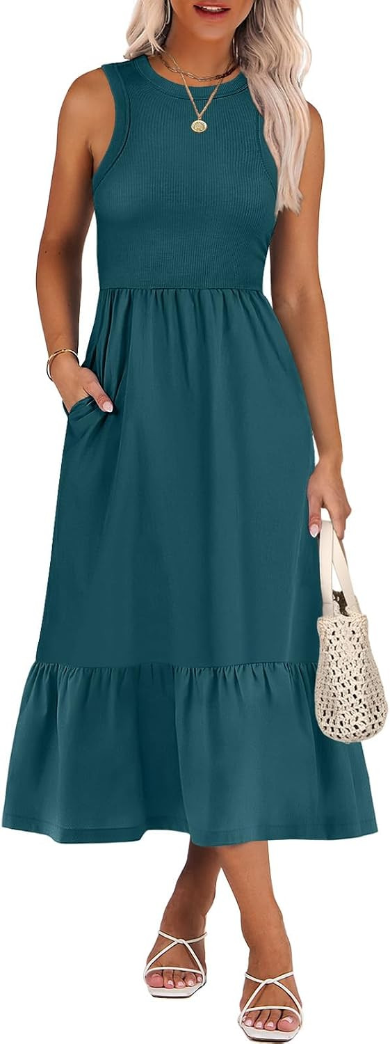 ANRABESS Womens Summer Dresses Casual Beach Tank Midi Sundress with Pockets | Amazon (US)