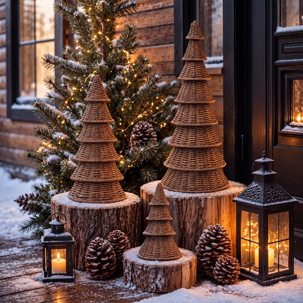 Set of 3 Tiered Woven Rattan Cone Christmas Trees, 8/16/24 Inch Freestanding Grapevine Xmas Tree ... | Amazon (US)