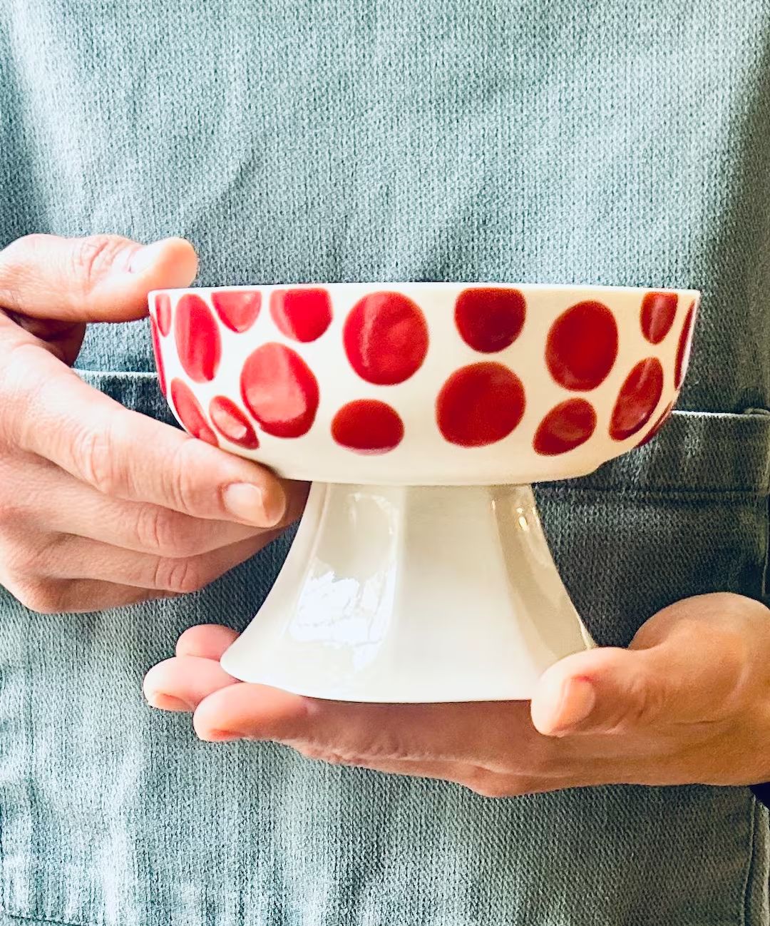 Modern Dots & Stripes Fine Porcelain Mini Footed Bowl Red - Etsy | Etsy (US)