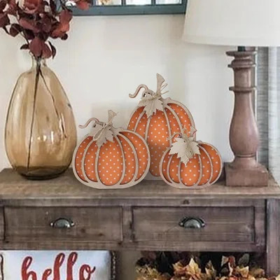 Fall Decor-Wooden Autumn Pumpkin Fall Decorations For Home Shelf Mantel Table Decor Pumpkins Of Three Sizes Fall Season | Wayfair North America