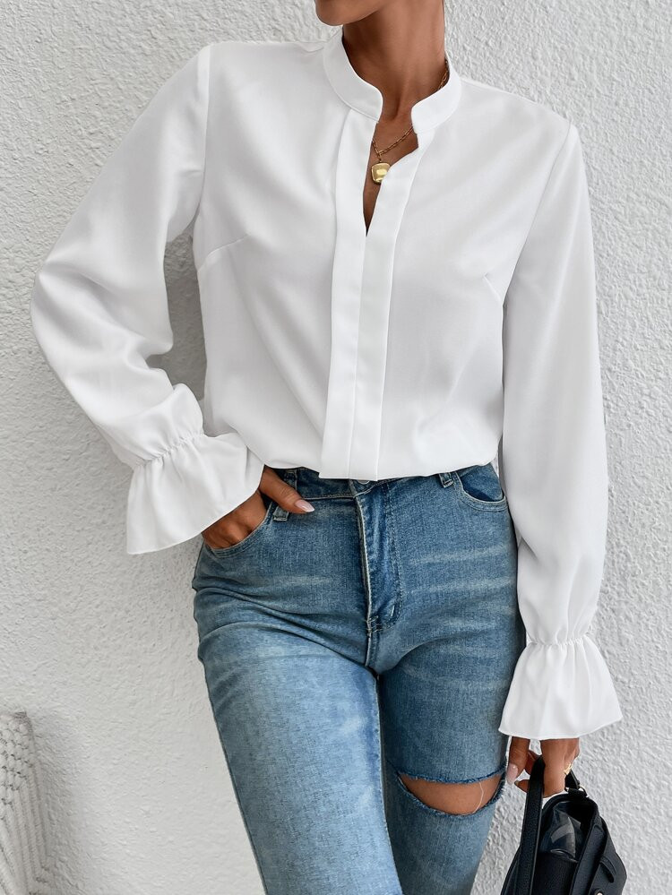 SHEIN Unity Flounce Sleeve Notched Neck Bodysuit | SHEIN