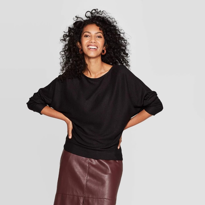 Women's Casual Fit Dolman Long Sleeve Boat Neck Rib Snit T-Shirt - A New Day™ | Target