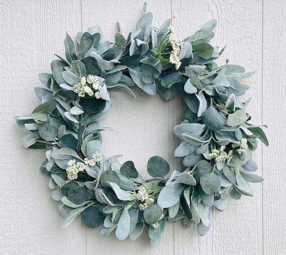 Year Round Lamb’s Ear and Eucalyptus Wreath, Year Round Greenery Wreath, Farmhouse Wreath for F... | Etsy (US)