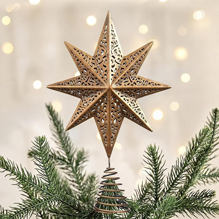 Hungdao 8 * 11 Inch Brass Star Christmas Tree Topper Metal Christmas Decor | Amazon (US)