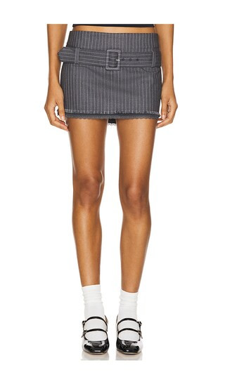 Andra Pinstripe Mini Skirt in Charcoal & White | Revolve Clothing (Global)