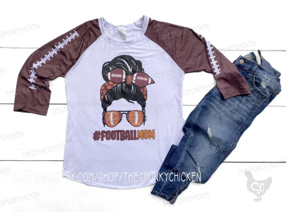 Football Mom Messy Bun White Football Mom Raglan With Brown - Etsy | Etsy (US)