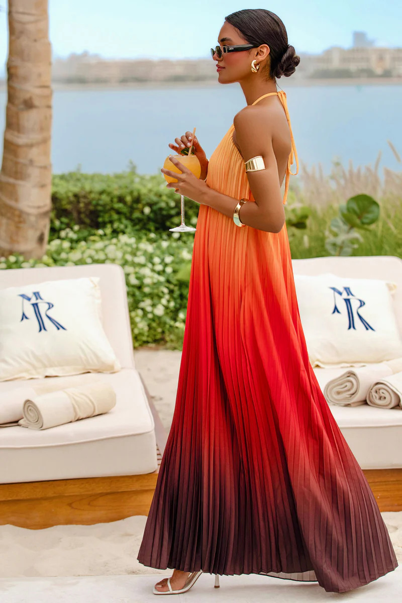 Anacapri | Orange Ombre Halter-Neck Backless Maxi Dress | Club L London