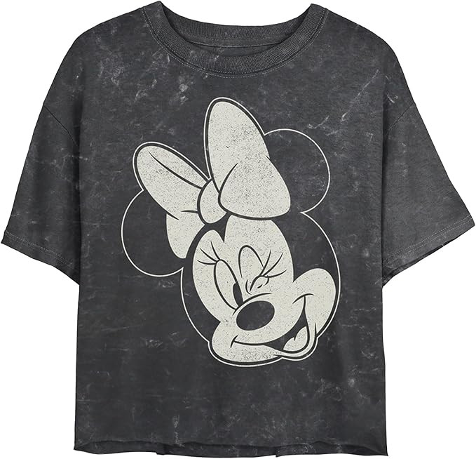 Disney Womens Disney Characters Minnie Wink Women's Mineral Wash Short Sleeve Crop Tee | Amazon (US)