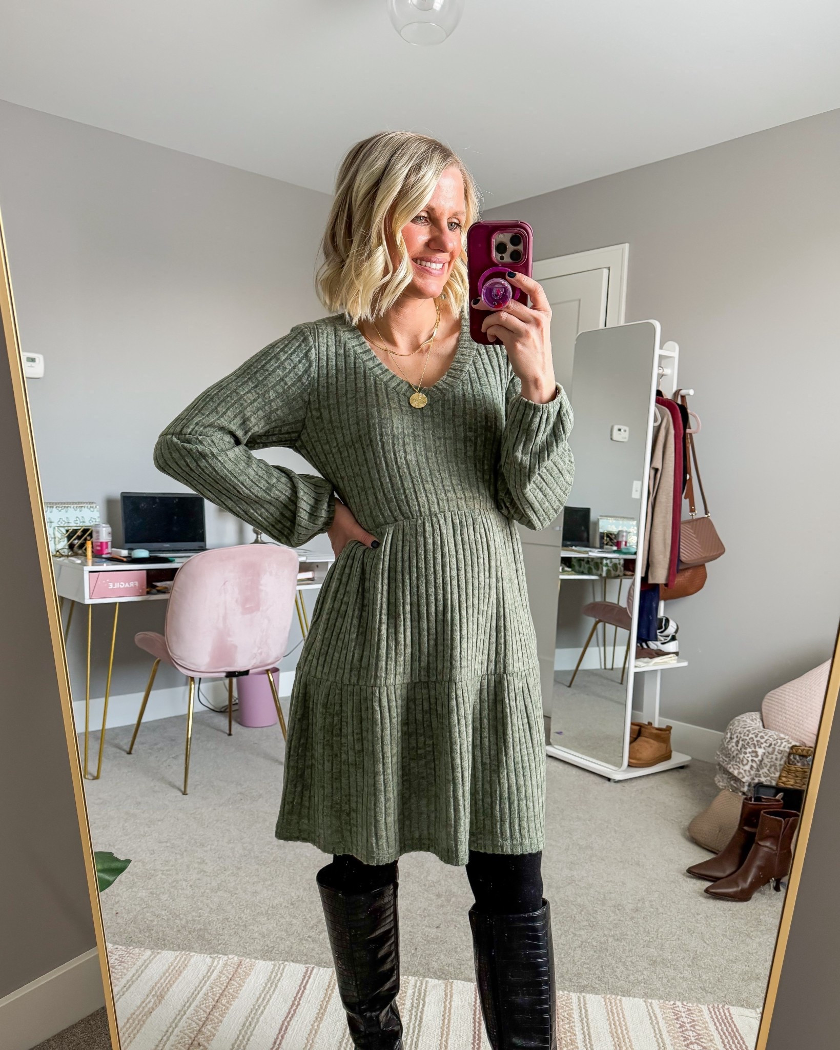 If you are looking for a cute winter dress this one from Amazon is perfect! I love this color and the sleeves! I’m wearing a small  

#LTKSeasonal #LTKPetite #LTKOver40