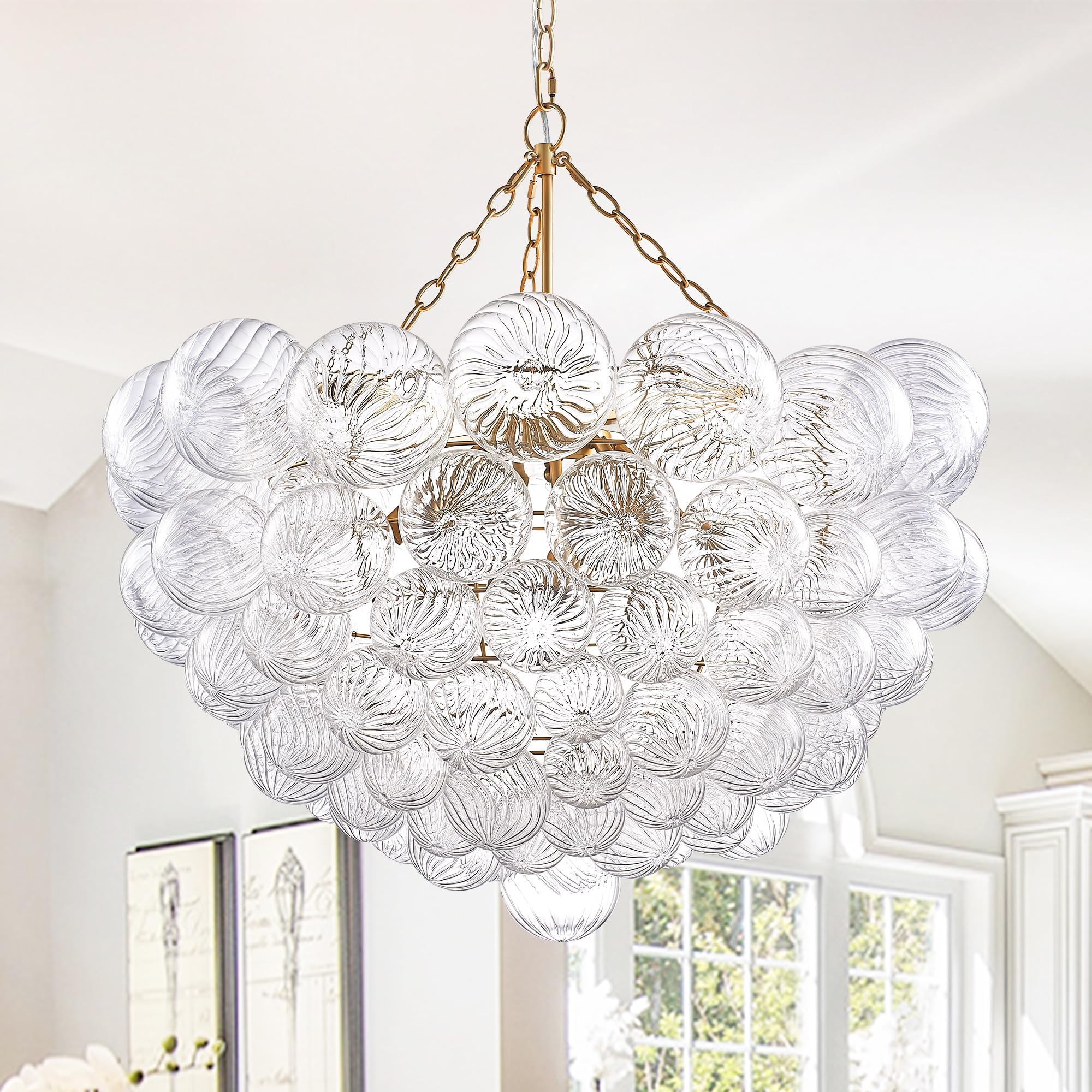 Bubble Chandeliers Swirled Clear Ribbed Blown Glass Globe Art Deco 31" Decorative Bowl Light Fixt... | Amazon (US)