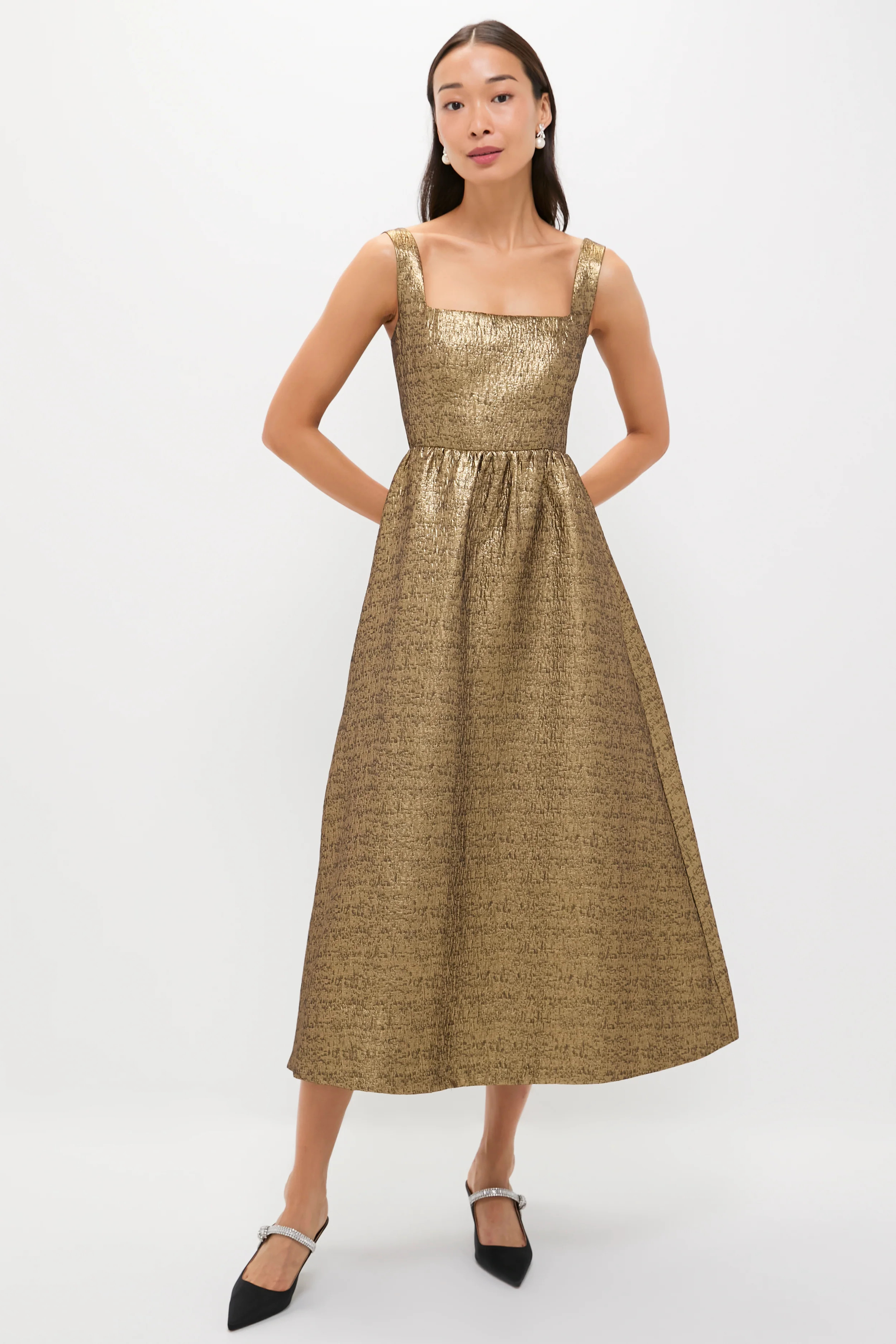 Gold Textured Jacquard Esme Dress | Tuckernuck (US)