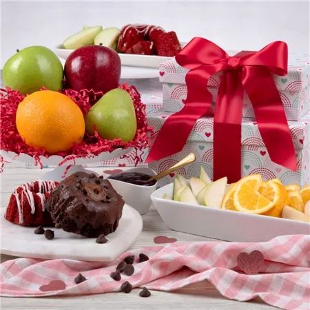 Fresh Fruit and Bundt Cakes With Love Tower | GourmetGiftBaskets.com