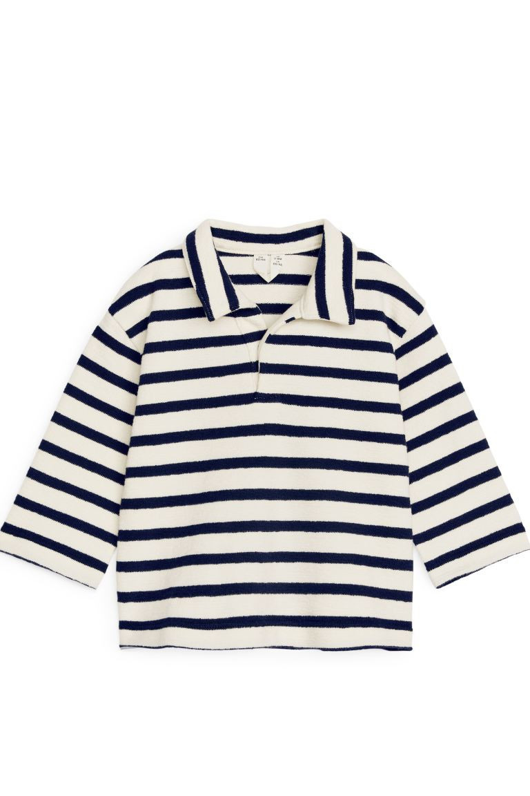 Langarm-Polohemd aus Frottee - Langarm - Normale Länge - Weiß/Dunkelblau - Kids | H&M DE | H&M (DE, AT, CH, NL, FI)