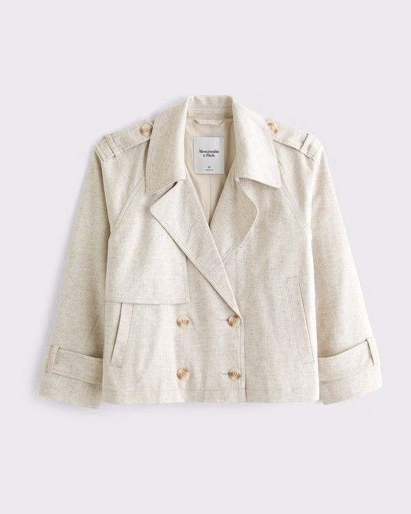 Linen-Blend Short Trench Coat | Abercrombie & Fitch (US)