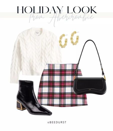 Holiday look from Abercrombie, holiday outfit, holiday party outfit, boots, Christmas outfit, plaid shirt, white sweater, black booties

#LTKHoliday #LTKstyletip #LTKshoecrush