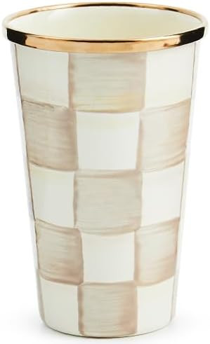 MACKENZIE-CHILDS Enamel Tumbler, Open Tumbler Cup, Cute Enamel Cup, 10 Ounces, Brown-and-White Mo... | Amazon (US)