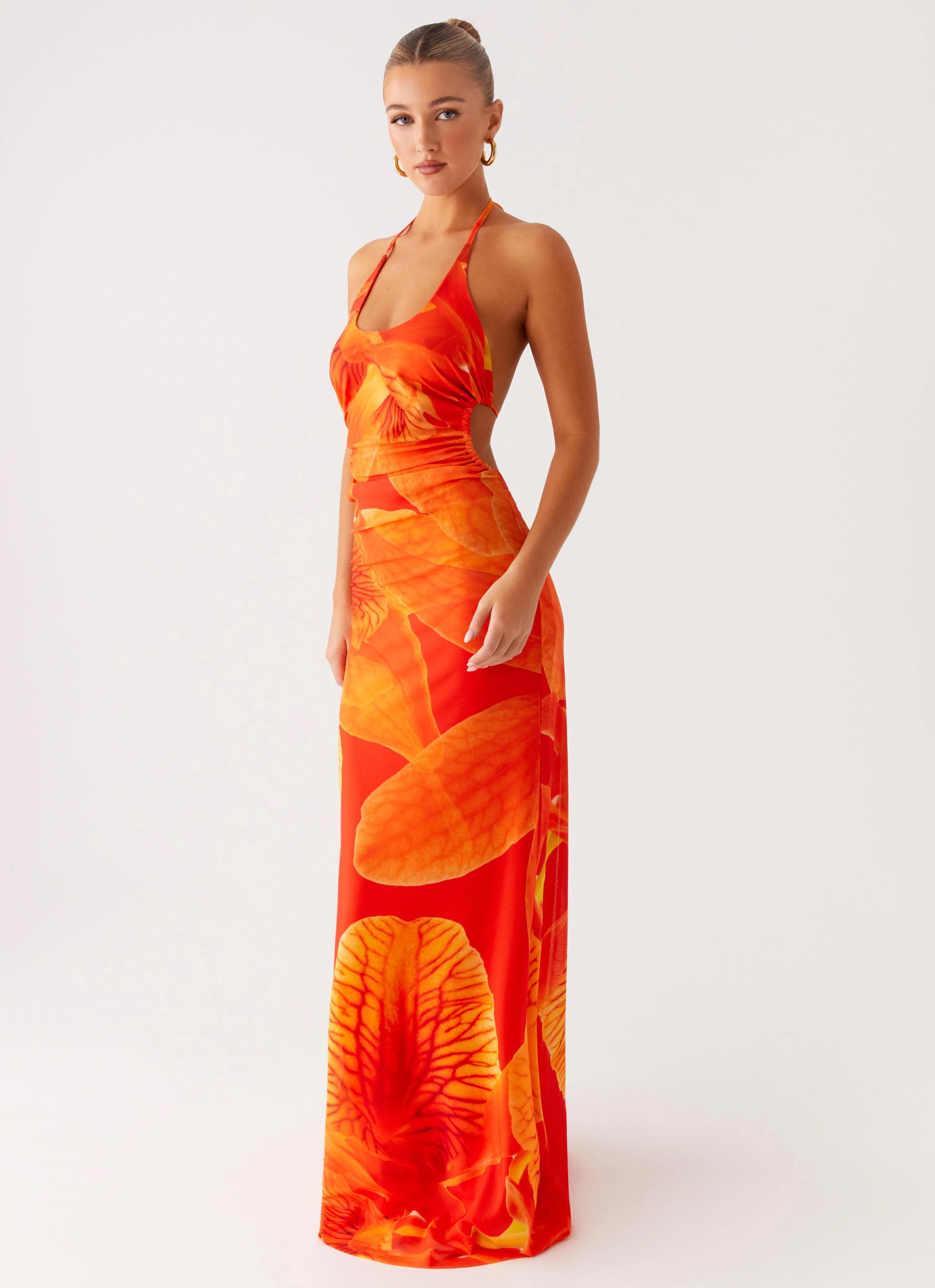Palawan Mesh Maxi Dress - Orange Floral | Peppermayo (Global)