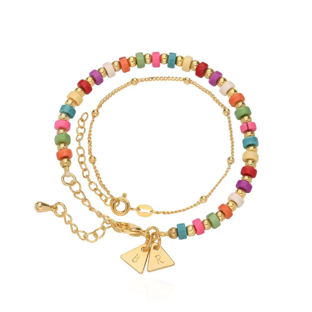 Tropical Layered Beaded Bracelet / Anklet with Initials in Gold Plating | Theo Grace