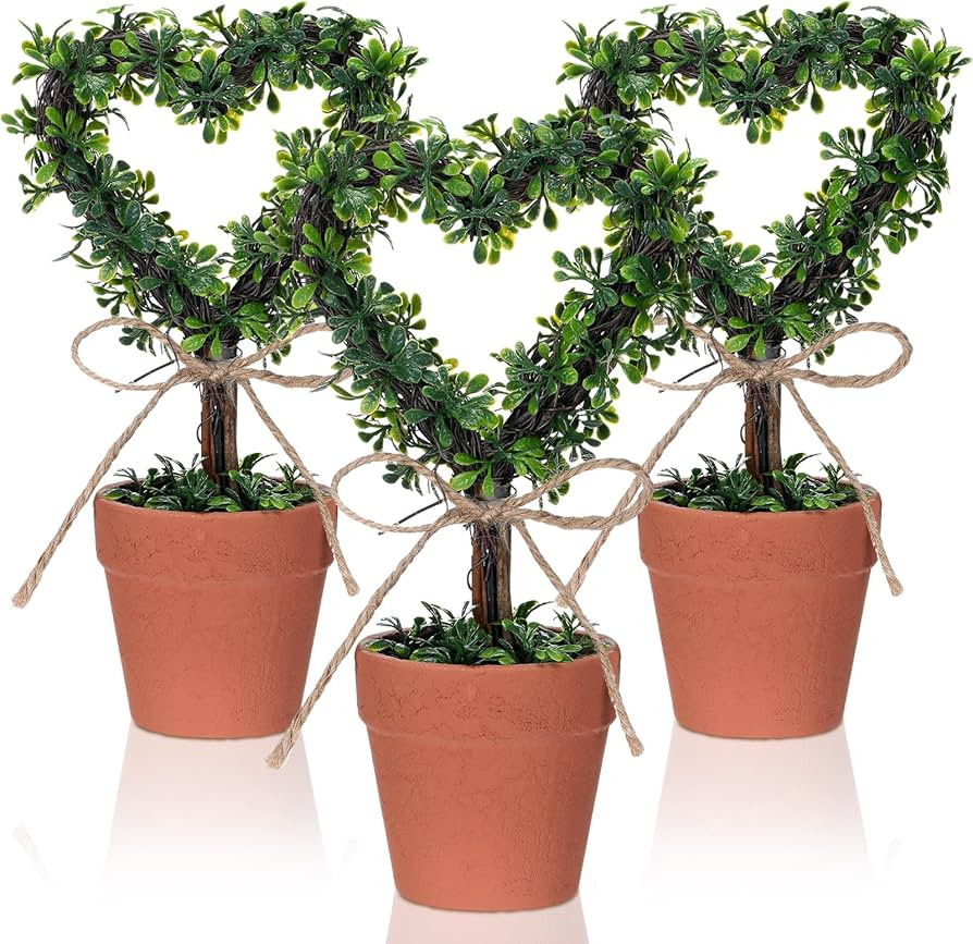 3 Pcs Valentines Day Artificial Heart Topiary Plant with Pot 8 Small Fake Trees Valentines Day De... | Amazon (US)