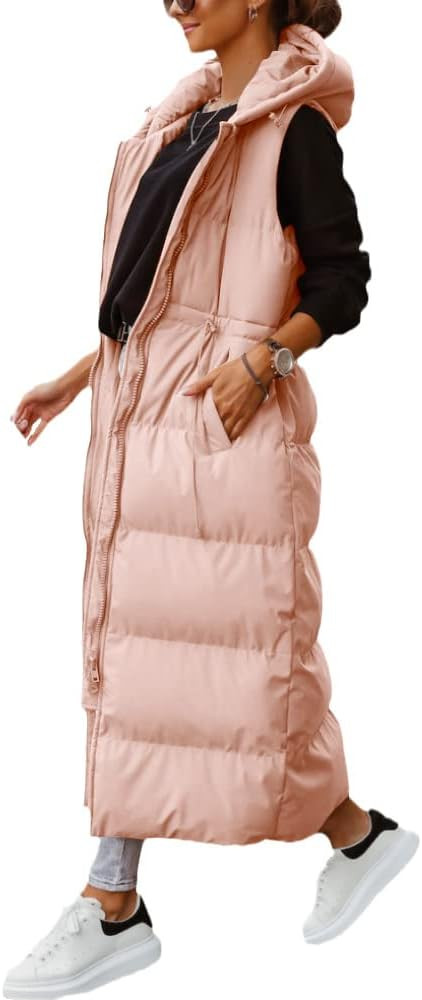 Shanfetl Women's Long Quilted Vest Hooded Maxi Length Sleeveless Puffer Vest Padded Coat Winter O... | Amazon (US)