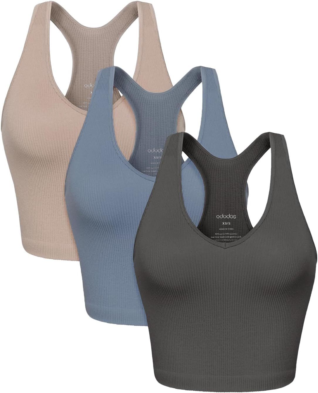 ODODOS 3-Pack Seamless Racerback Crop Tank for Women Ribbed Knit Soft Crop Tops | Amazon (US)