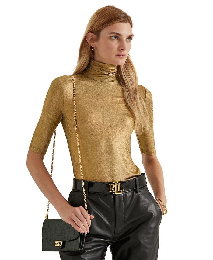 Lauren Ralph Lauren Foiled Stretch Jersey Turtleneck & Reviews - Tops - Women - Macy's | Macys (US)