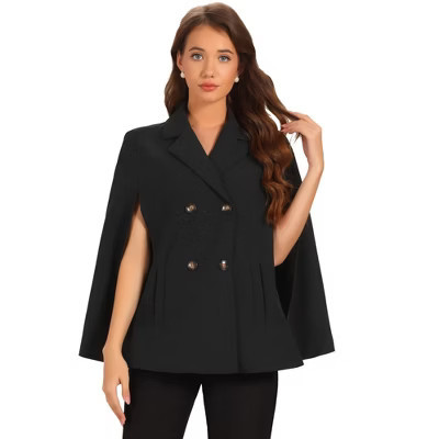 INSPIRE CHIC Women's Notched Lapel Collar Double Breasted Blazer Office Cloak Cape Coat Black X-Small | Target