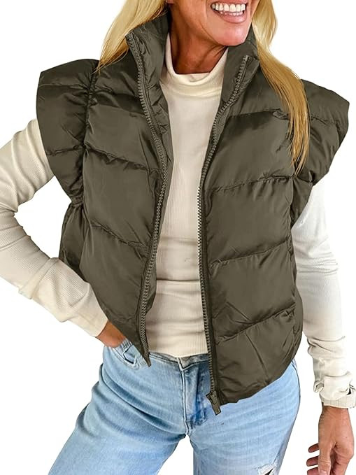 Tankaneo Womens Cropped Puffer Vest Cap Sleeve Zip Up Puffy Qulited Jacket Stand Collar Padded Gi... | Amazon (US)