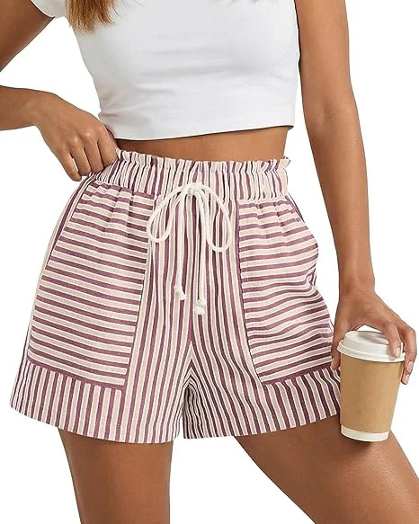 FreshPretty Casual Striped Shorts for Women Spring Summer Elastic Waist Y2K Lounge Vacation Beach... | Walmart (US)