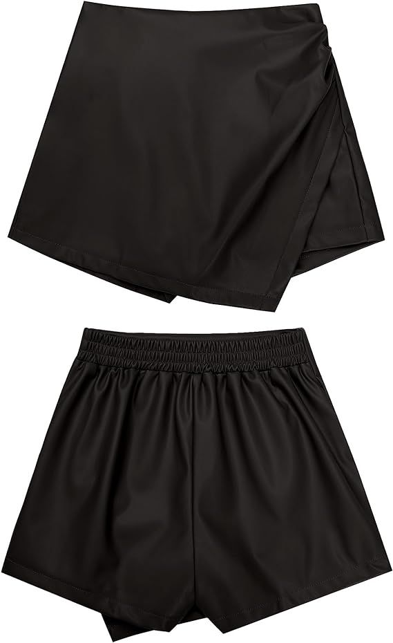 luvamia Shorts for Women Faux Leather Skorts High Waisted PU Leather Shorts Elastic Waist Ruched ... | Amazon (US)