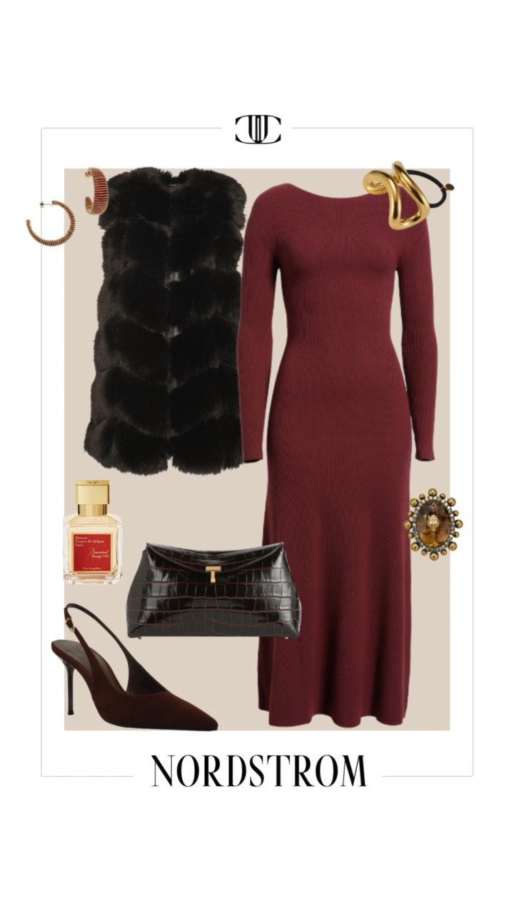 Elevated winter dressing starts here ❄️✨ This chic @Nordstrom look is all about rich textures and timeless layers — a ribbed knit dress, faux-fur vest, and classic croc clutch that take you from December dinners to winter weddings, office parties, holiday concerts, and even NYE soirées without missing a beat.

This color palette is warm, luxe, and incredibly flattering, and the styling possibilities are endless:
– Add the faux-fur vest for instant glamour
– Swap in a tailored coat for a polished work event
– Dress it up with slingbacks & gold jewelry for nighttime
– Go casual chic with tall boots for daytime outings

Perfect for holiday gatherings, winter date nights, festive girls’ dinners, and seasonal events when you want to stay cozy but look elevated. Shop everything at Nordstrom and save these pieces to build a winter wardrobe you’ll wear on repeat. 🤎✨

#Nordstrom #NordstromPartner #WinterOutfits #HolidayStyle #DecemberOutfits #WinterWardrobe #KnitDressOutfit #FauxFurStyle #ColdWeatherFashion #ElegantWinterStyle #WhatToWearInWinter #HolidayPartyOutfit #WinterEventOutfit #ChicWinterLooks #FashionOver30 #WinterStyleGuide

#LTKHoliday #LTKOver40