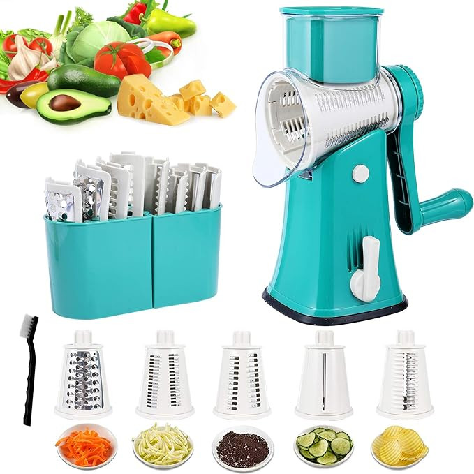 Luckore Rotary Cheese Graters, 5 in 1 Cheese Grater Latest Upgrade Mandoline Slicer with 5 Stainl... | Amazon (US)
