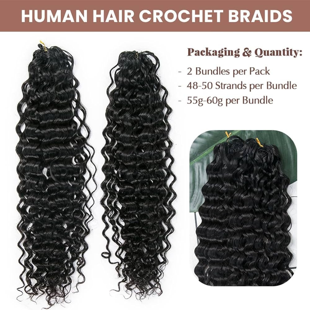 YWIGS Pre-Separated Human Crochet Hair Water Wave Crochet Human Hair Extensions Feather Crochet H... | Amazon (US)