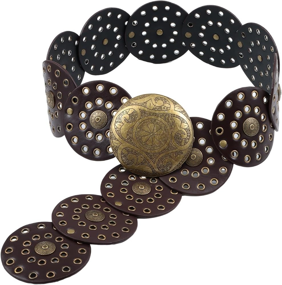 Hollow Disc Belt Western Style Exaggerated Cowboy Wide Disc Belt Metal Buckle Vintage Soft Belt f... | Amazon (US)