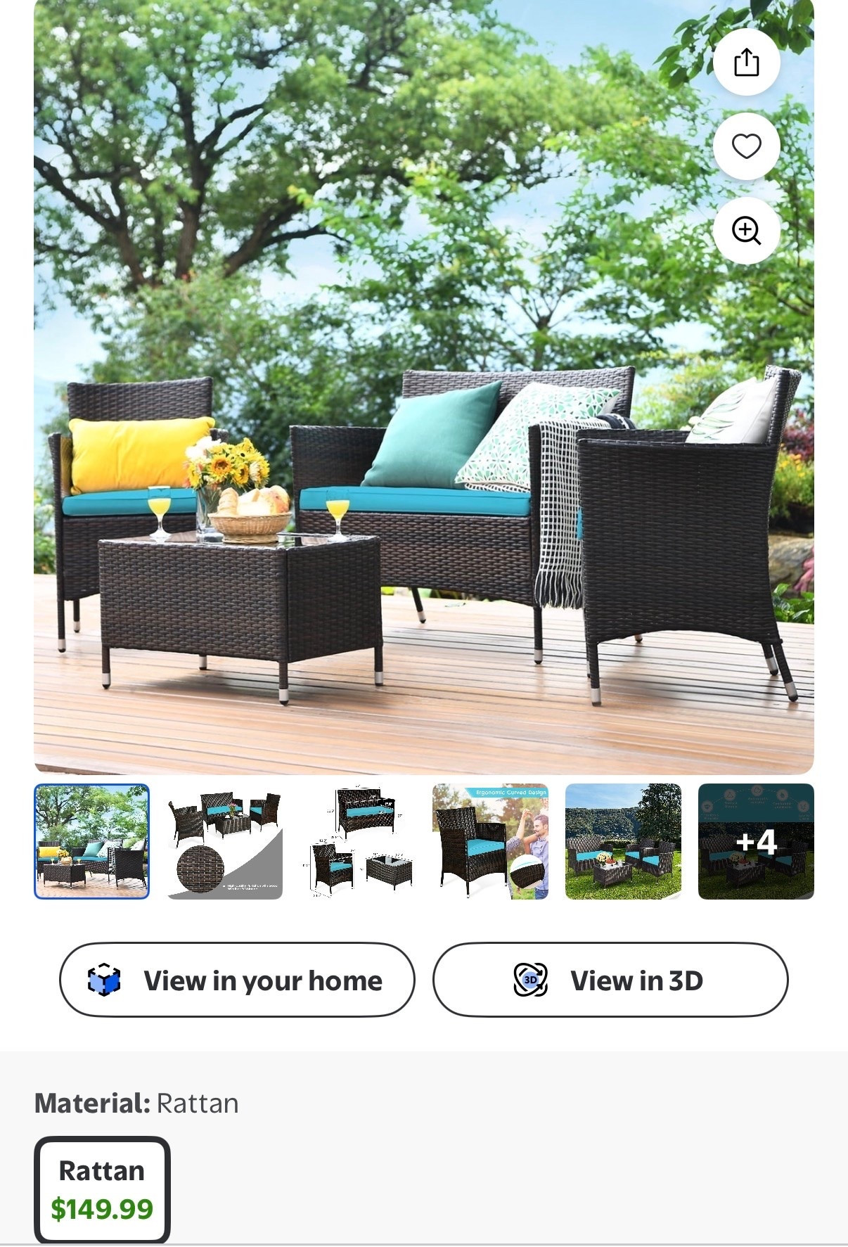 Gymax 4PCS Patio Rattan Conversation Furniture Set Outdoor Turquoise Cushioned from @walmart. On sale at $149.99 free shipping! #walmart #outdoordecor #ltk