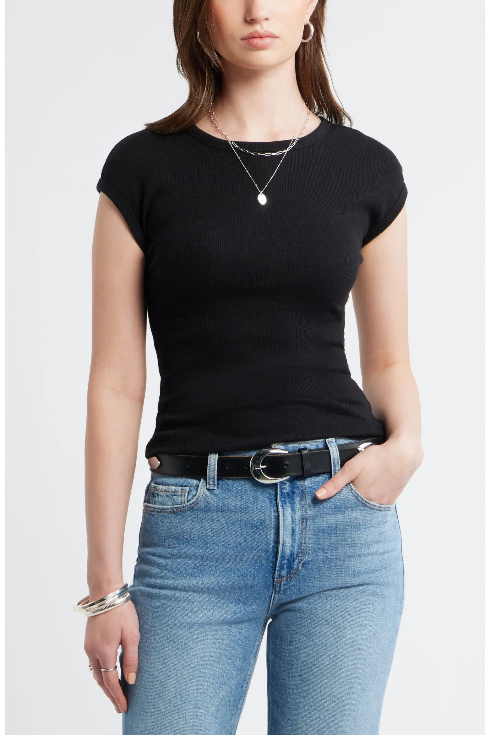 Cap Sleeve Stretch Cotton & Modal Rib T-Shirt (Women) | Nordstrom | Nordstrom