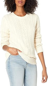 Women's Fisherman Cable Long-Sleeve Crewneck Sweater (Available in Plus Size) | Amazon (US)