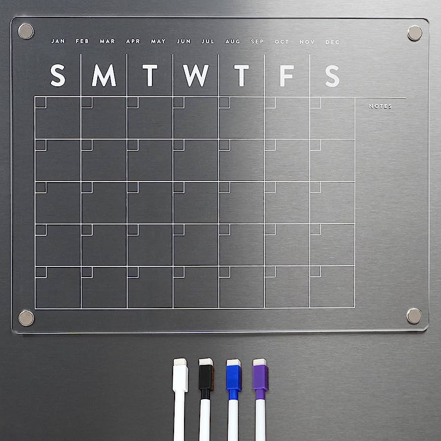 Filled Home - Magnetic Acrylic Calendar for Fridge Includes 4 Dry Erase Markers - 12in x 16in | Amazon (US)