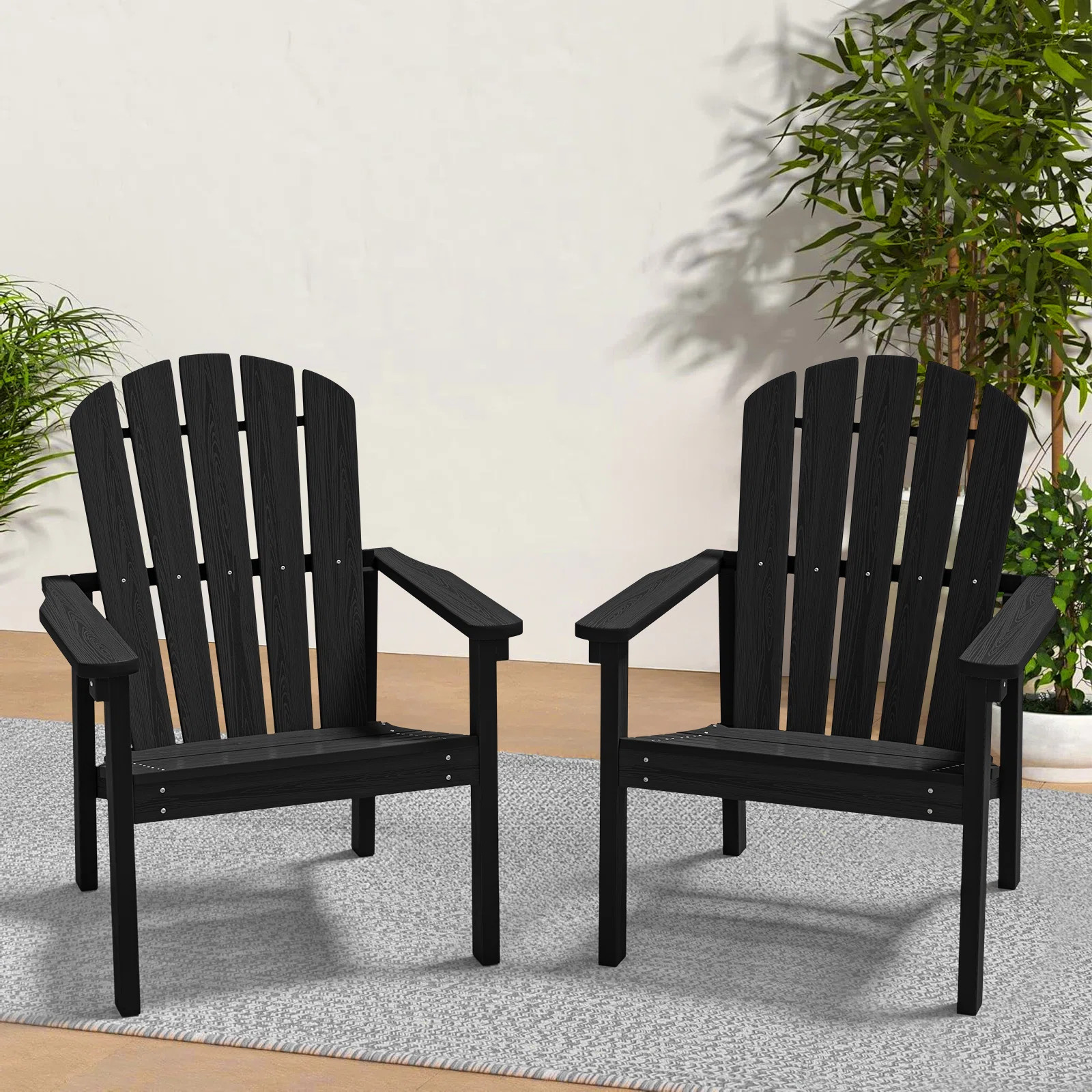 Set of 2 Stackable Adirondack Chairs \u2013 All-Weather HDPE Outdoor Patio Chairs with Ergonomic ... | Wayfair North America