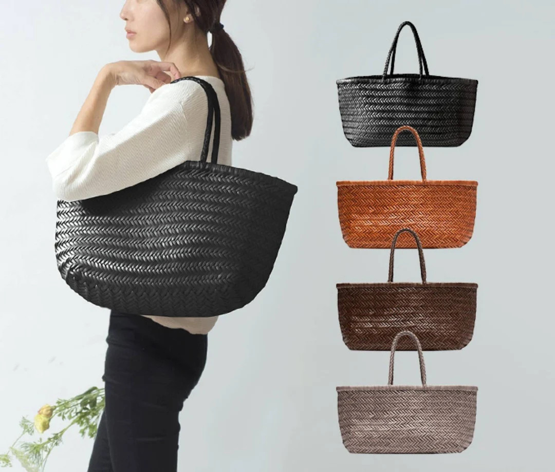 Woven Leather Tote Bag Size BIG Triple Jump-b TJB YOCO Y9988TJB - Etsy UK | Etsy (US)