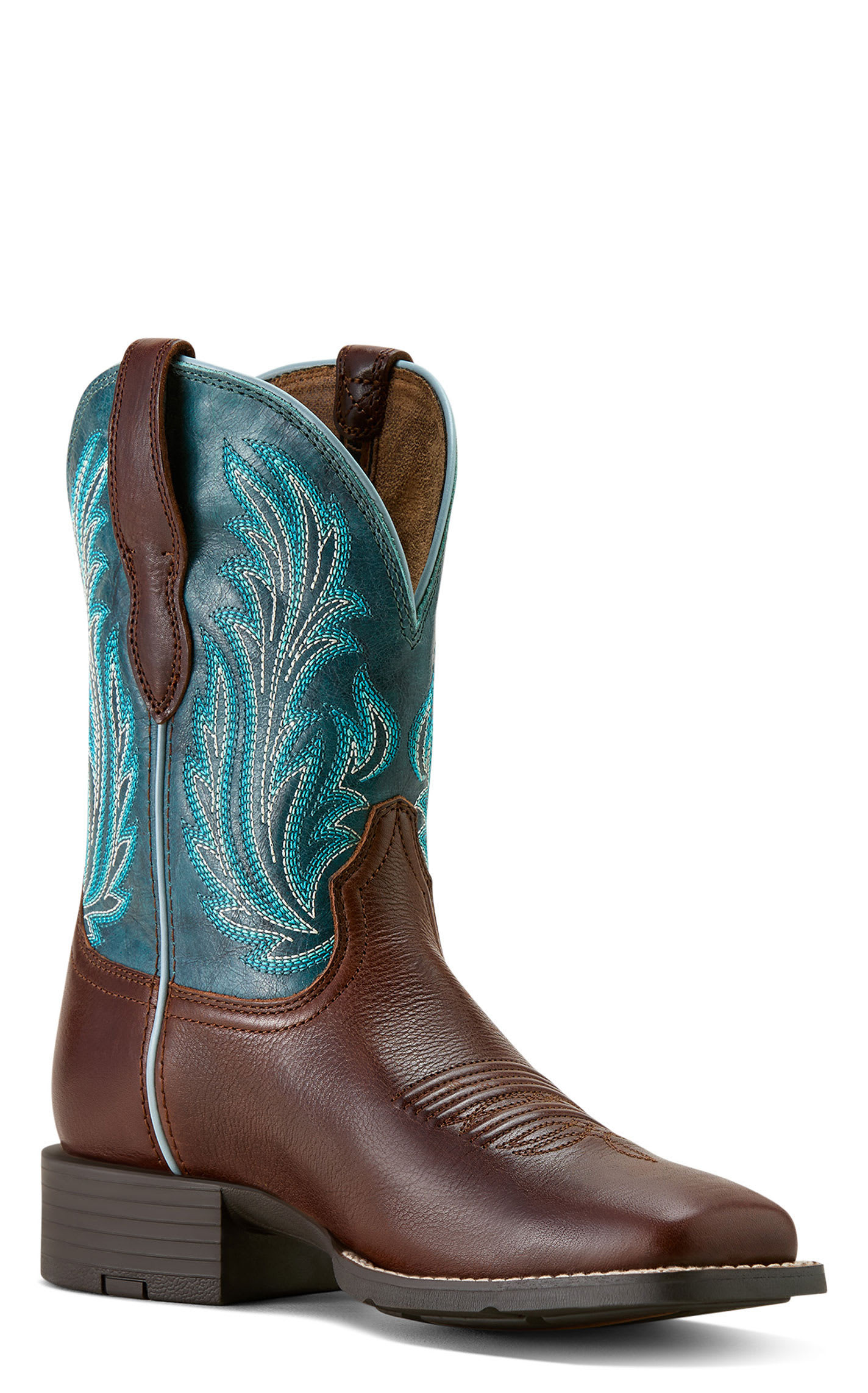 Ariat Women's Round Up Filly Oiled Teak & Loyal Blue Wide Square Toe Cowboy Boots - 8.5xB - From Cavender's | Cavender's