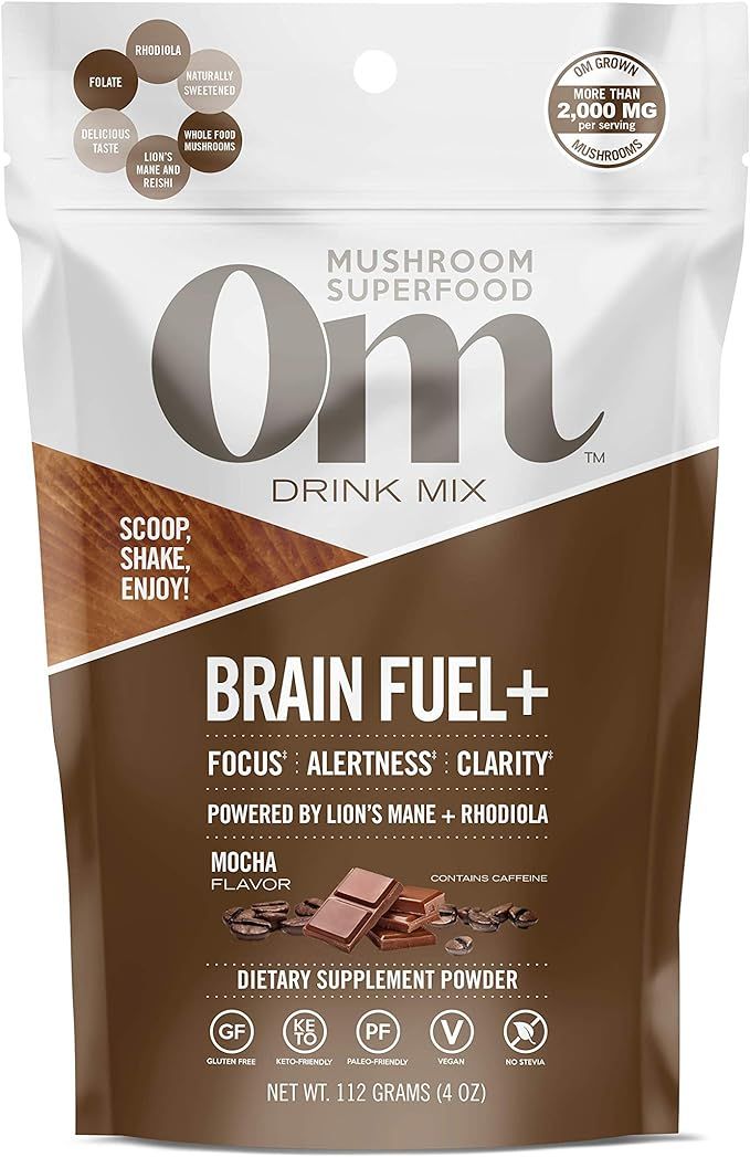 Om Mushroom Superfood Brain Fuel Plus Mushroom Powder Drink Mix, Mocha Flavor, 4 Ounce, 15 Servin... | Amazon (US)