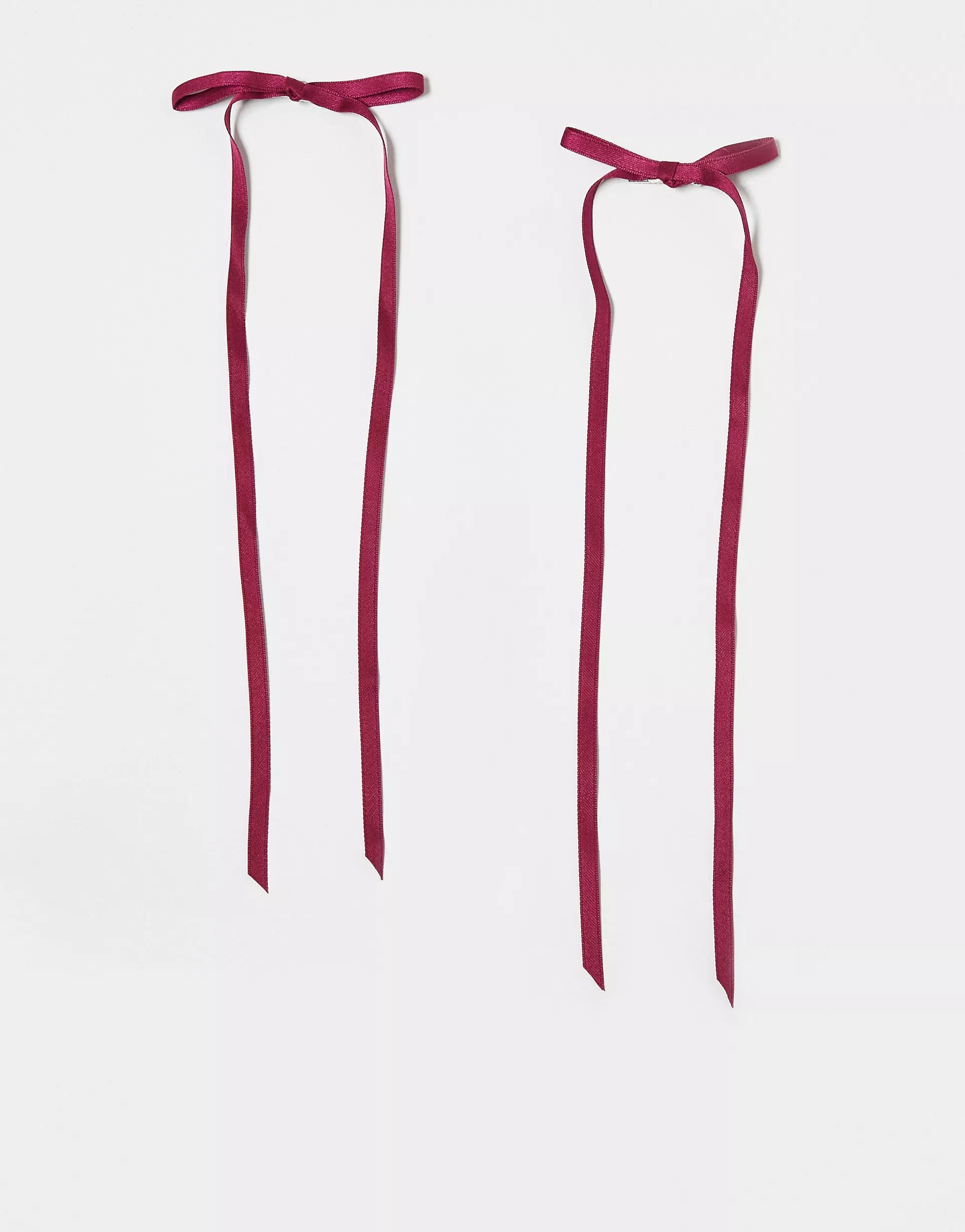 Reclaimed Vintage long ribbon clips in berry red | ASOS | ASOS (Global)
