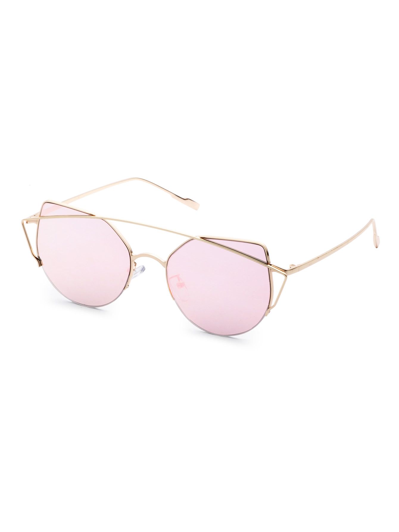 Metal Frame Double Bridge Pink Cat Eye Sunglasses | SHEIN