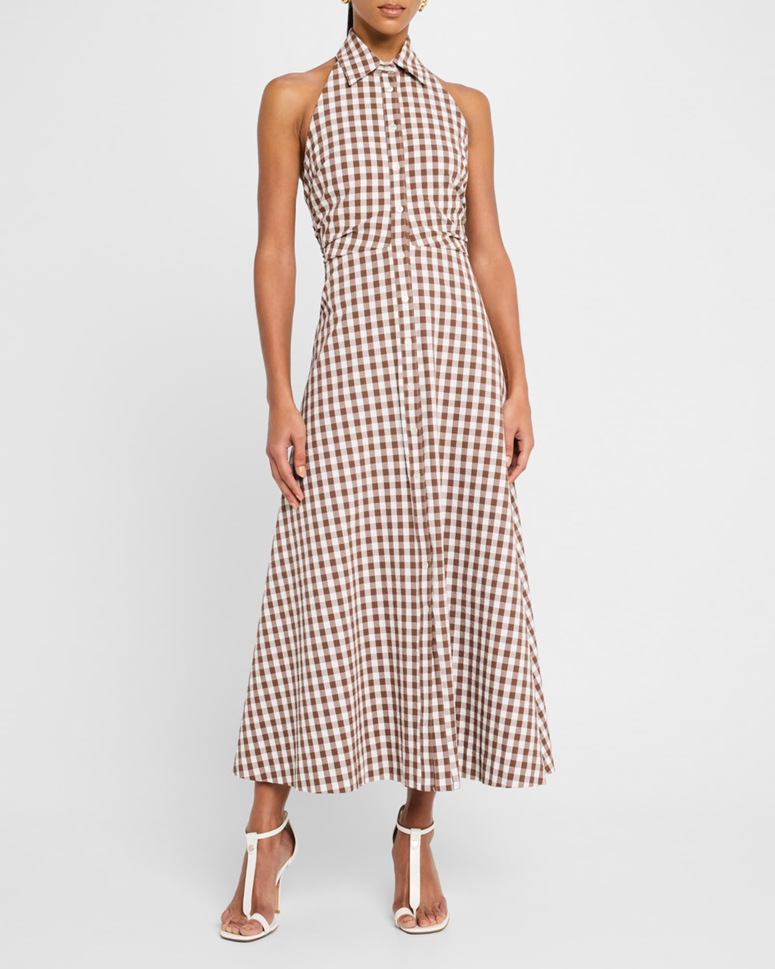 Mackey Button-Front Gingham Midi Dress | Neiman Marcus