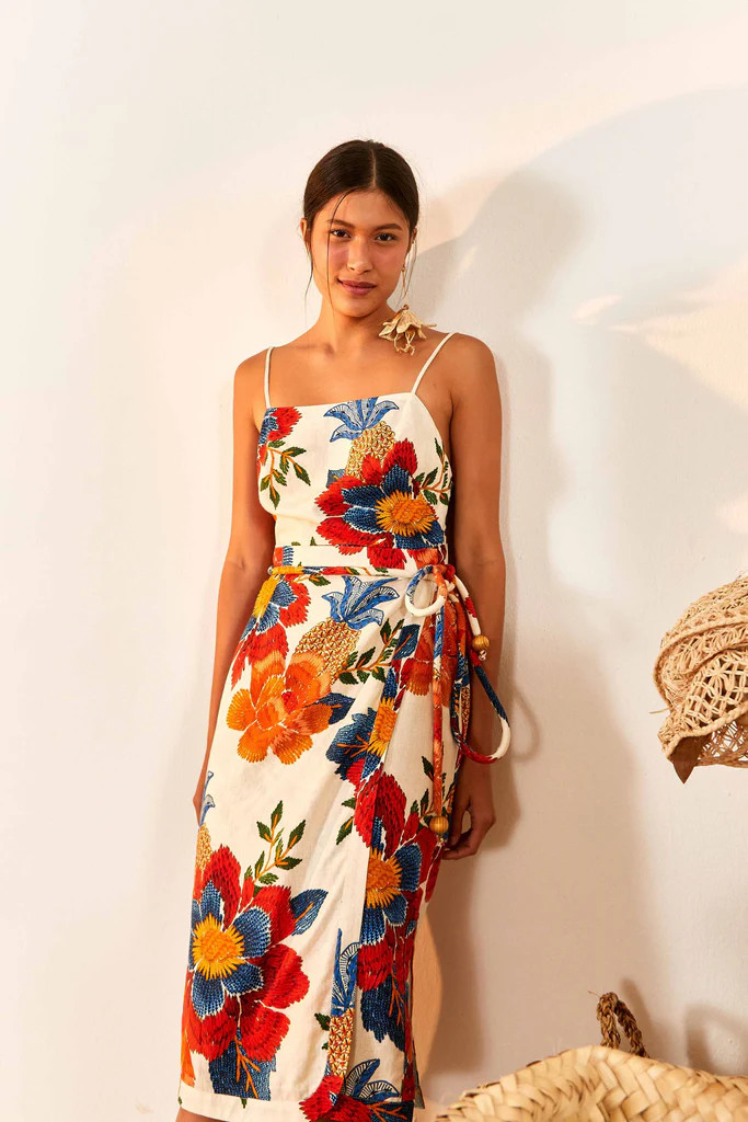 White Pineapple Flowers Midi Dress | FarmRio (US)