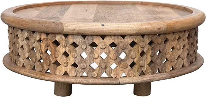 Creative Co-Op Hand-Carved Mango Wood Coffee Table, 31" L x 31" W x 12" H, Natural | Amazon (US)