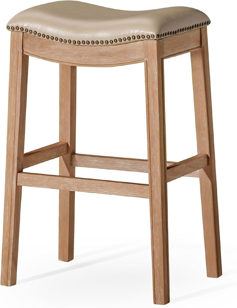 Maven Lane Adrien 31 Inch Bar Height Backless Saddle Barstool in Weathered Oak Finish with Avanti... | Amazon (US)