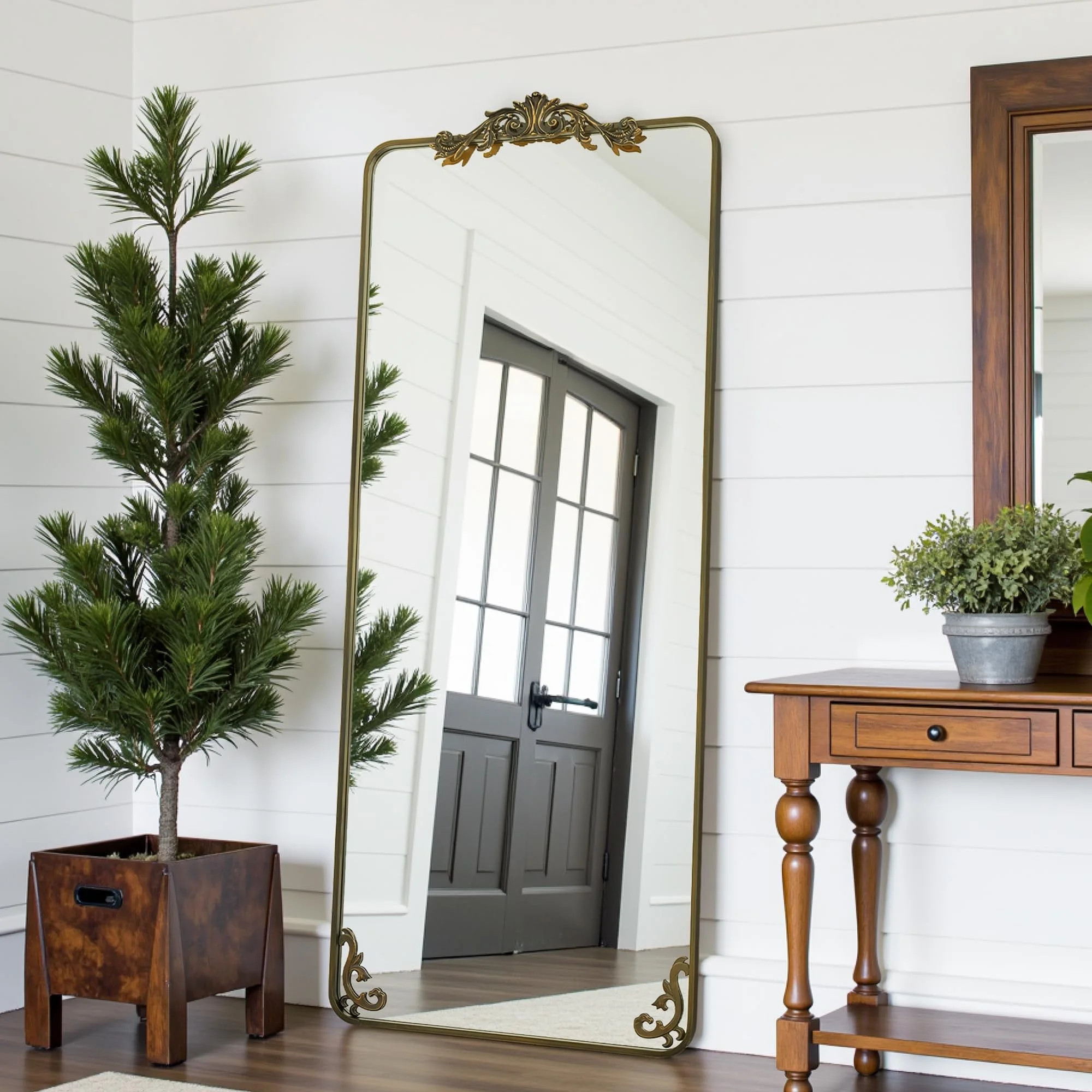 Antok Retro 58" x 18" Full-Length Mirror with Carved Metal Frame, Baroque-Style Floor Mirror for ... | Walmart (US)