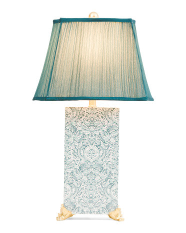 25In Printed Metal Table Lamp With Pleated Shade, Gold | TJ Maxx